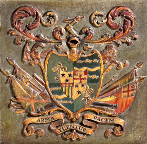 Historic shield containing the arms of Marche of Haddenham as one quarter