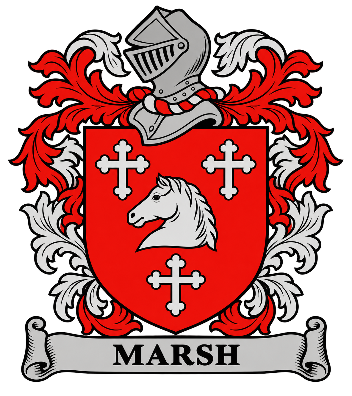 Marsh of Lloyd House shield with a horse head and three crosses